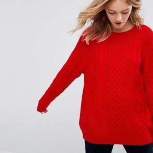 Monki Red Cable Knit Sweater